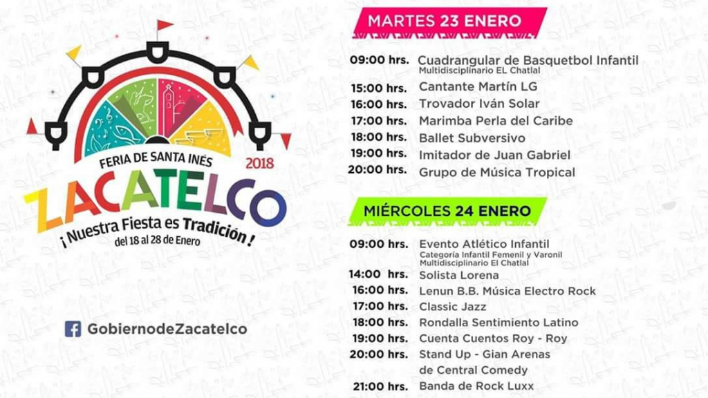 Programa de feria Zacatelco 2018 24 de enero  