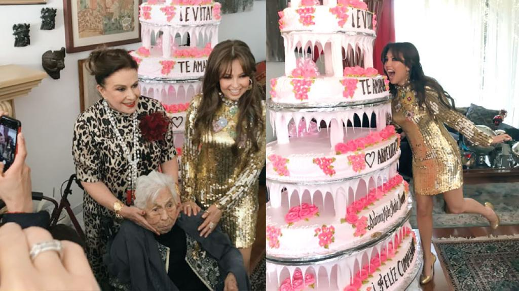 Thalía llevó pastel de 3 leches a su abuela