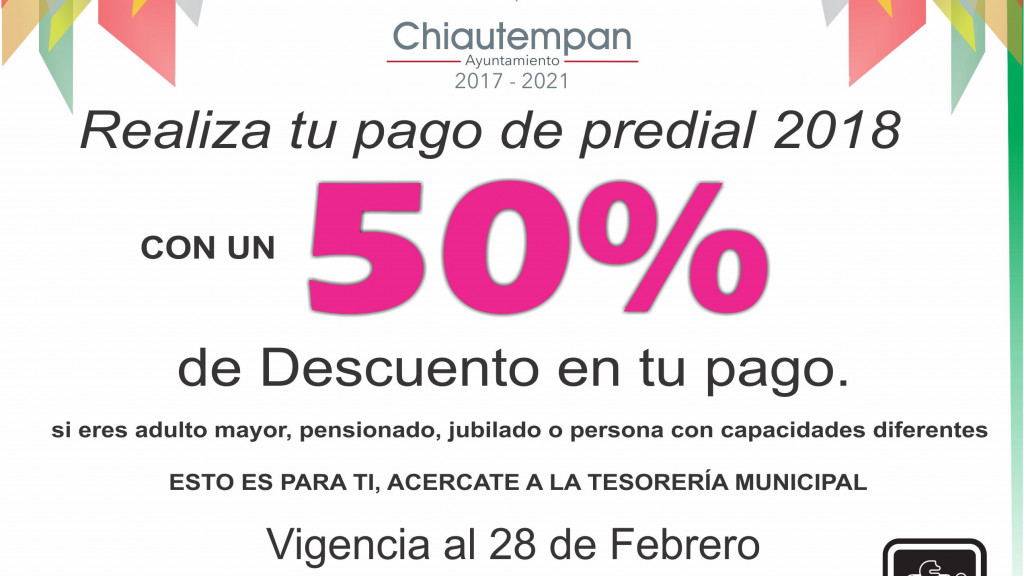 50% de descuento  en el pago del predial en Chiautempan