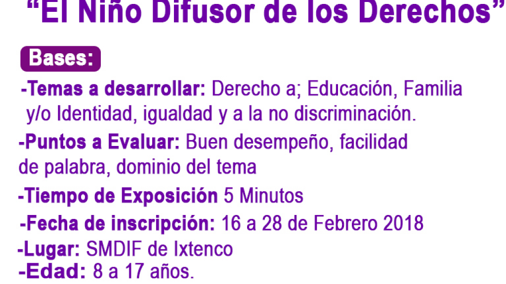 DIF Municipal de Ixtenco abre convocatoria niño difusor