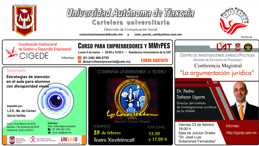 Cartelera UAT correspondiente al lunes 19 de enero de 2018