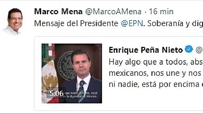 Respalda Marco Mena postura del presidente Peña Nieto