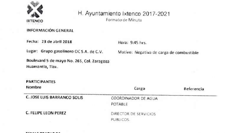 Edil suplente de Ixtenco prohíbe gasolina a carros de servicios