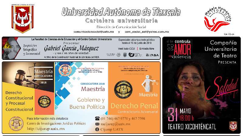 Cartelera UAT correspondiente al jueves 31 de mayo de 2018