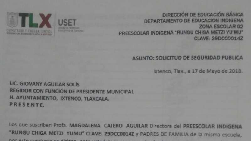 En Ixtenco piden restablecer seguridad en escuelas