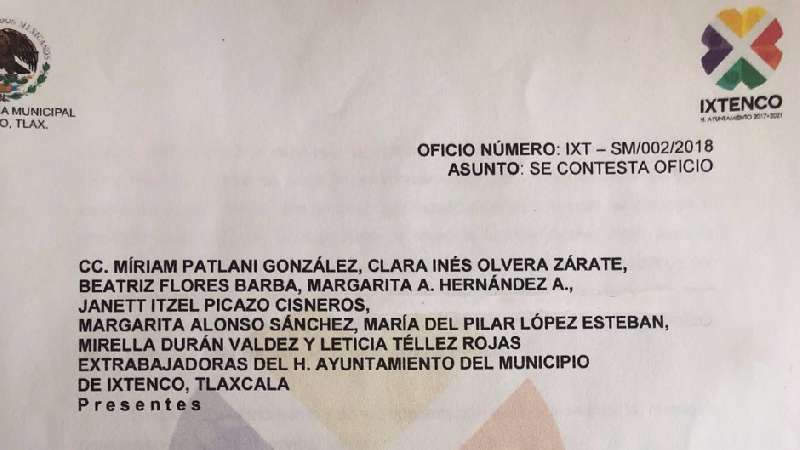 Acuden extrabajadoras del Ayuntamiento de Ixtenco con instancias