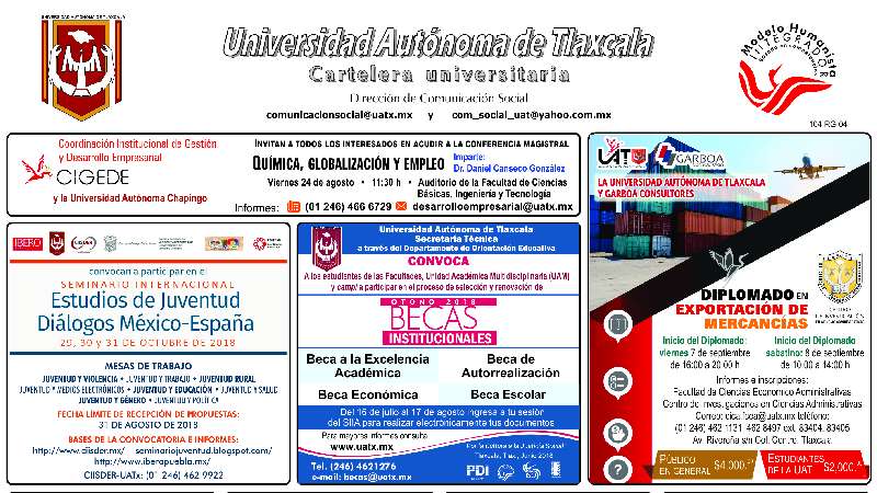 Cartelera UAT correspondiente al lunes 13 de agosto de 2018