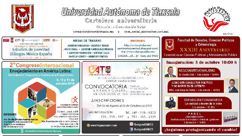 Cartelera UAT correspondiente al miércoles 3 de octubre de 2018