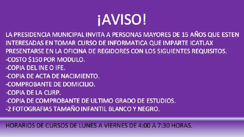 Curso de informática para mayores de 15 años en Tocatlán