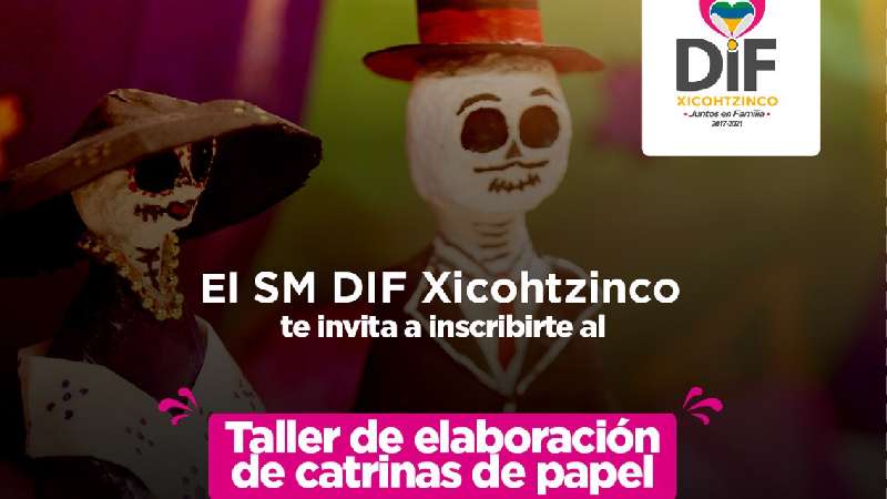 Taller de catrinas de papel en Xicohtzinco