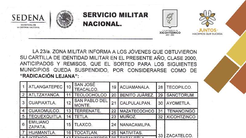 Xicohtzinco informa sobre cartilla militar 