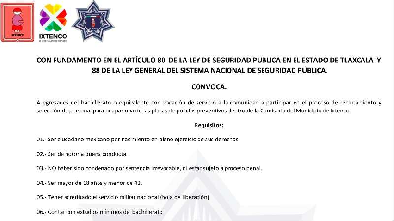 Inicia reclutamiento de Oficiales policíacos en Ixtenco
