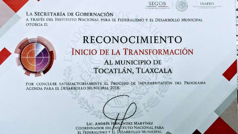 Tocatlán por segundo año consecutivo obtiene reconocimiento 