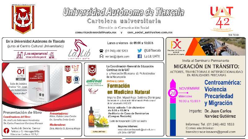 Cartelera UAT correspondiente al miércoles 28 de noviembre 2018