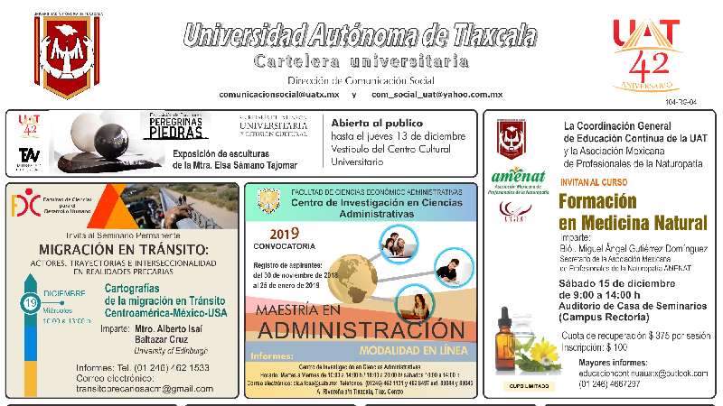 Cartelera UAT correspondiente al miércoles 12 diciembre de 2018