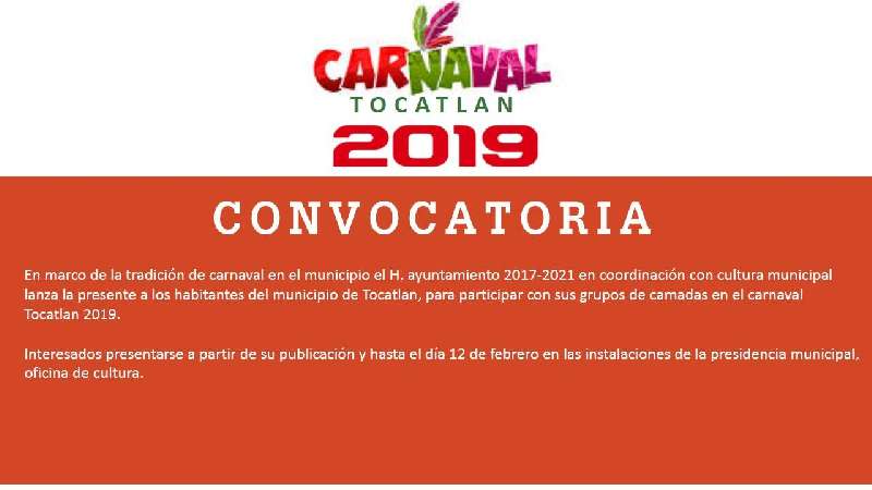 Convocatoria carnaval Tocatlán 2019 