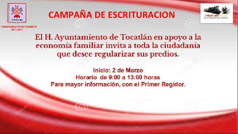 Campaña de escrituración en Tocatlán 