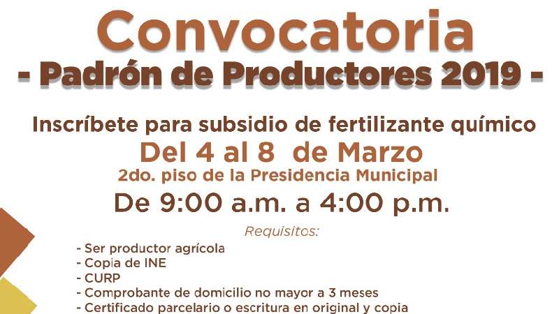 Padrón de productores en Xicohtzinco 