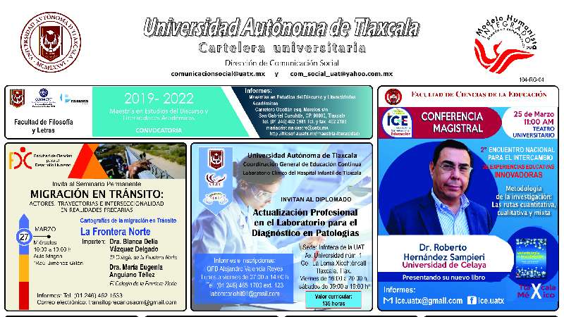 Cartelera UATx correspondiente al martes 19 de marzo de 2019