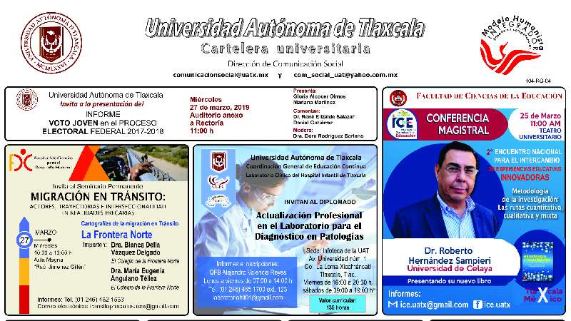 Cartelera UATx correspondiente al lunes 25 de marzo de 2019