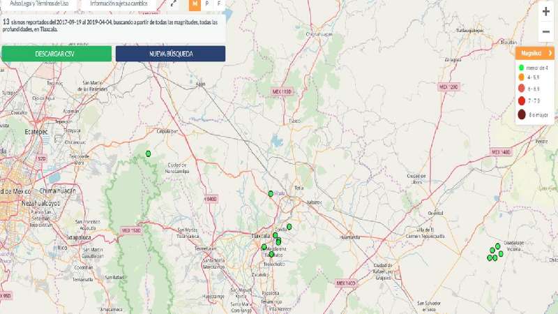 Suman 8 sismos en Tlaxcala desde 2017