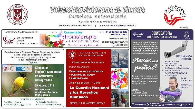 Cartelera UATx correspondiente al miércoles 17 de abril de 2019