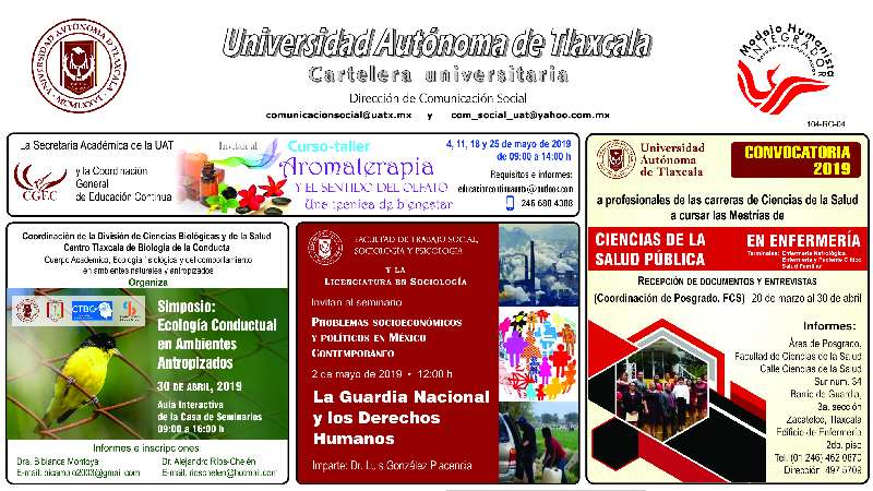 Cartelera UATx correspondiente al lunes 22 de abril de 2019