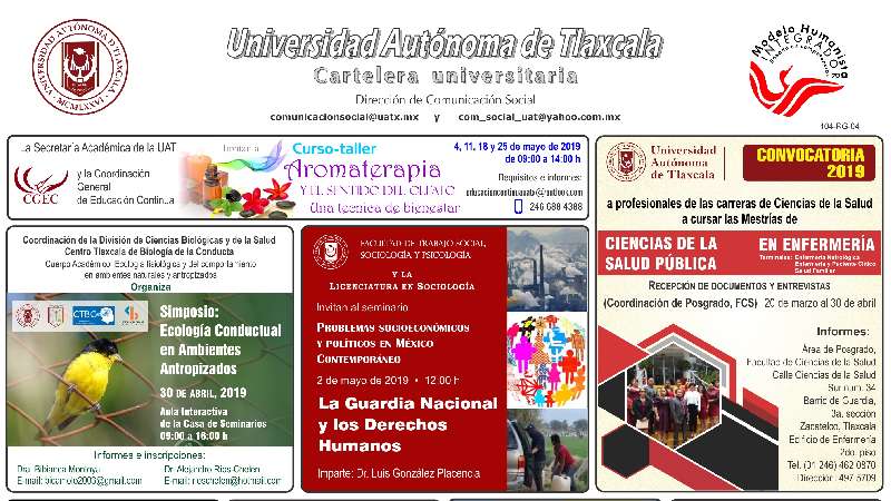 Cartelera UATx correspondiente al martes 23 de abril de 2019