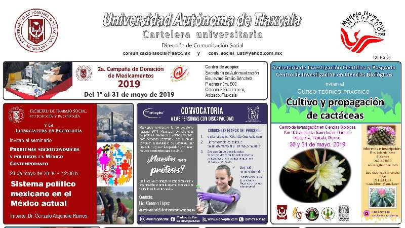 Cartelera UATx correspondiente al jueves 9 de mayo de 2019