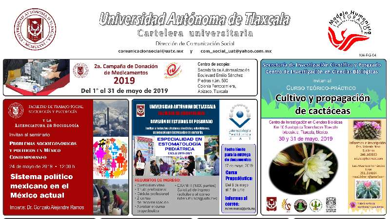 Cartelera UATx correspondiente al viernes 10 de mayo de 2019 