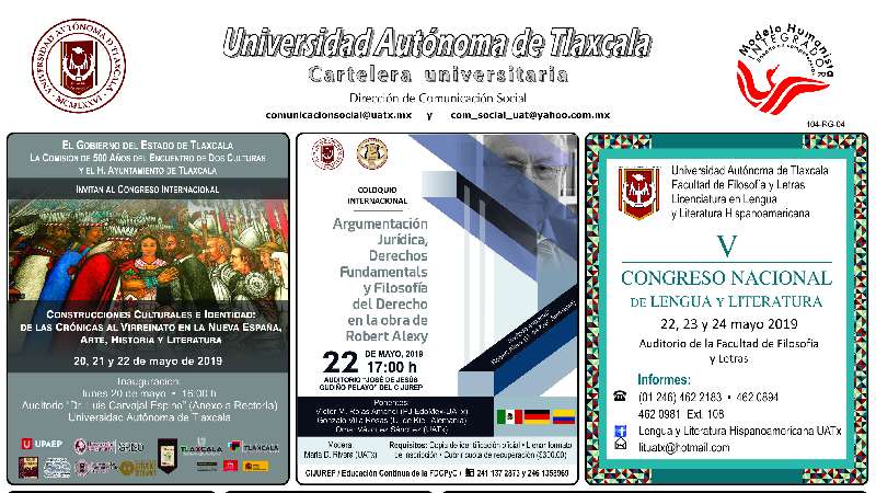 Cartelera UATx correspondiente al lunes 20 de mayo de 2019