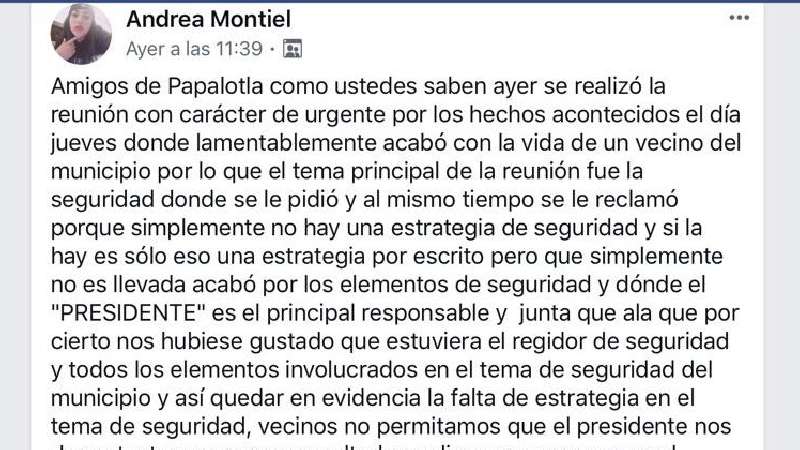 Tunden a edil de Papalotla por no dar soluciones a inseguridad