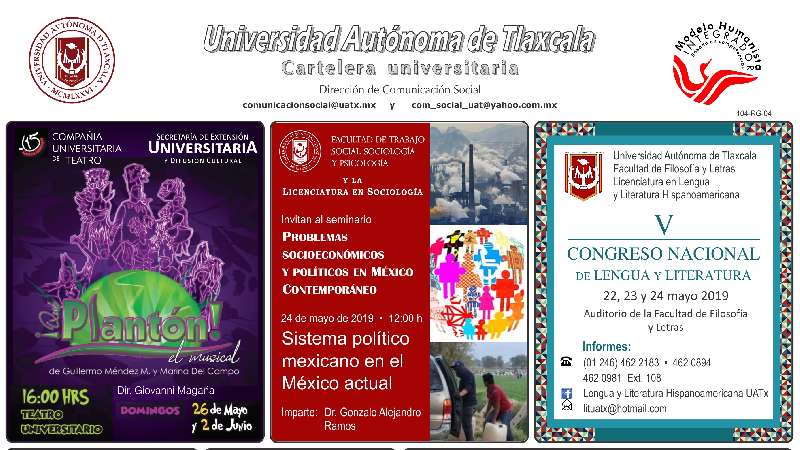 Cartelera UATx correspondiente al jueves 23 de mayo de 2019