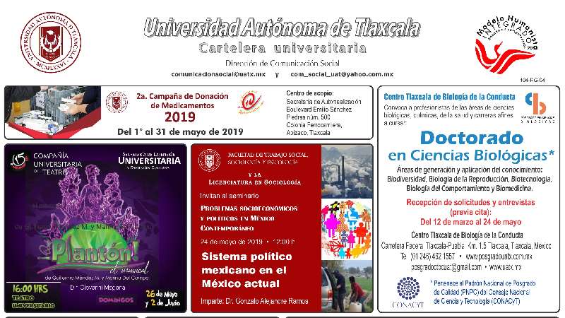 Cartelera UATx correspondiente al viernes 24 de mayo de 2019 