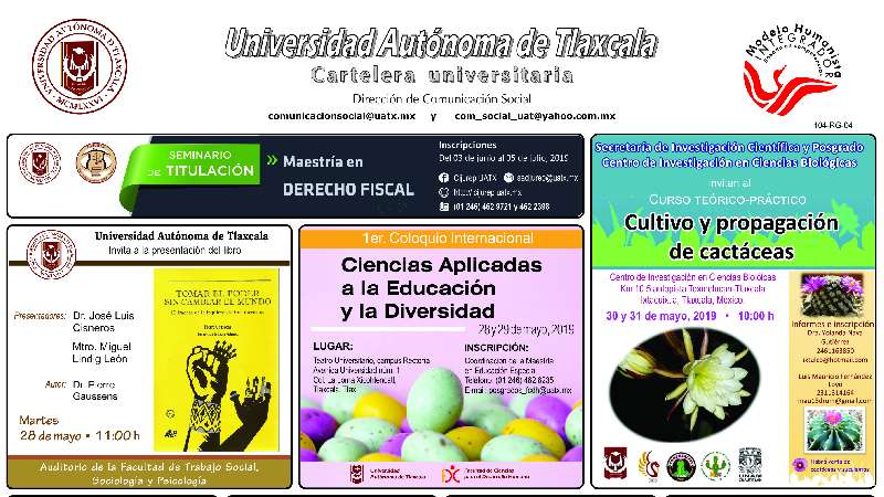 Cartelera UATx correspondiente al lunes 27 de mayo de 2019