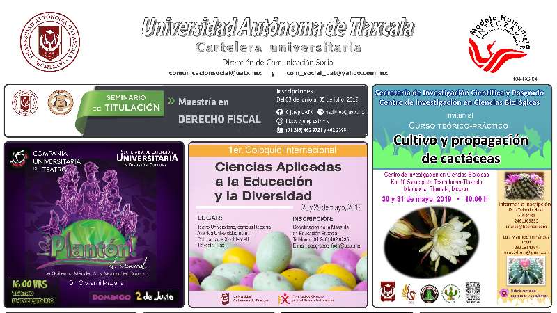 Cartelera UATx correspondiente al miércoles 29 de mayo de 2019