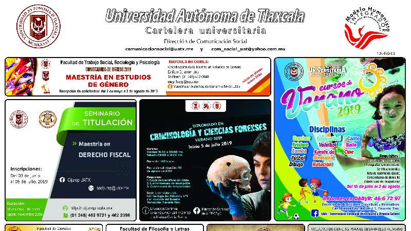 Cartelera UATx correspondiente al lunes 1 de julio de 2019