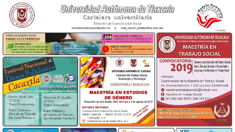 Cartelera UATx correspondiente al martes 30 de julio de 2019 