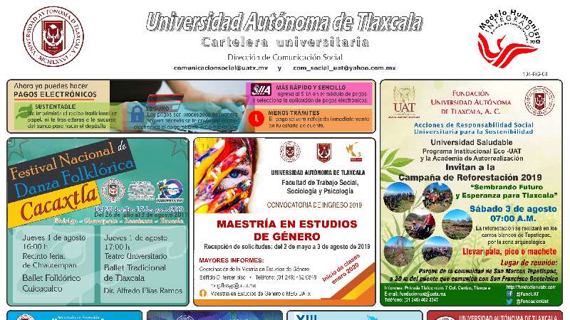 Cartelera UATx correspondiente al jueves 1 de agosto de 2019 