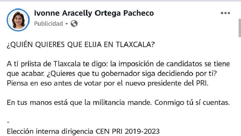 Señala candidata a dirigir PRI influencia de gobernador