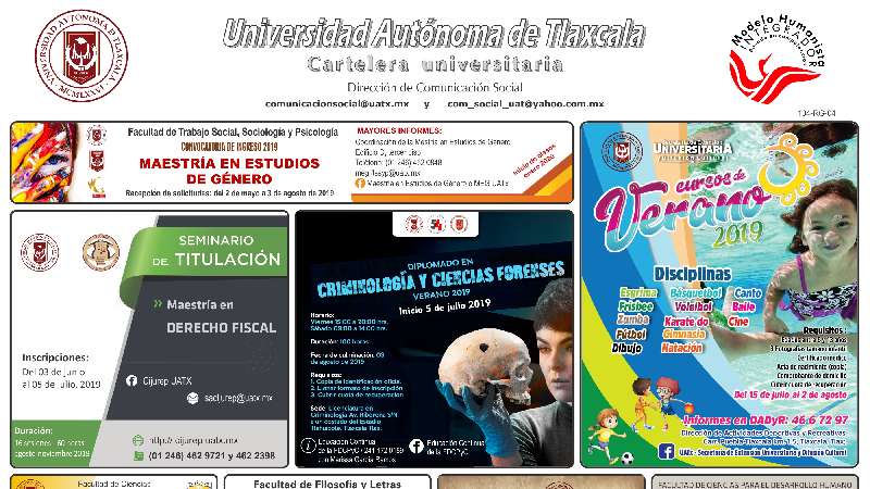 Cartelera UATx correspondiente al martes 2 de julio de 2019