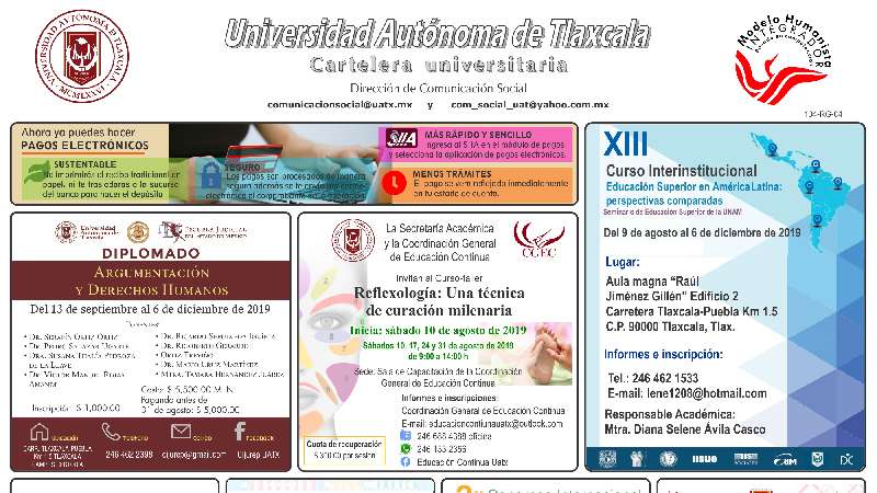 Cartelera UATx correspondiente al martes 6 de agosto de 2019 