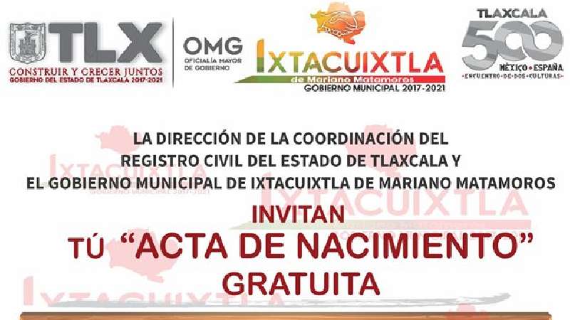 Actas de nacimiento gratuitas en Ixtacuixtla