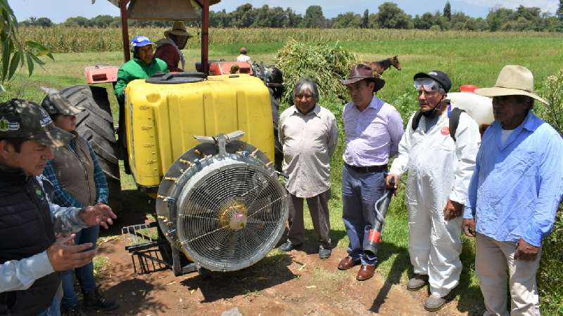 Se fumigan 100 hectáreas de cultivo en Zacatelco 