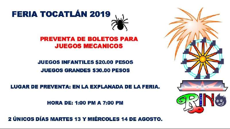 Preventa de boletos para juegos en Tocatlán 