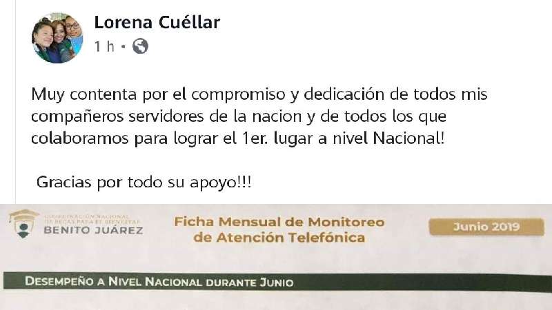 Presume Lorena Cuellar desempeño de servidores de la nación