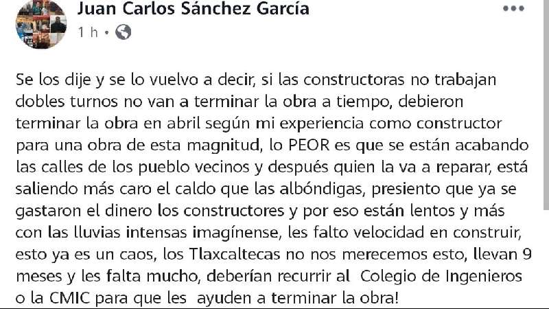 Critica Saga lentitud en obras de la Apizaco - Tlaxcala