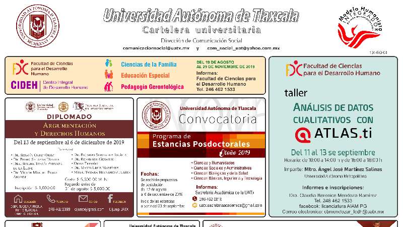 Cartelera UATx correspondiente al viernes 6 de septiembre de 2019