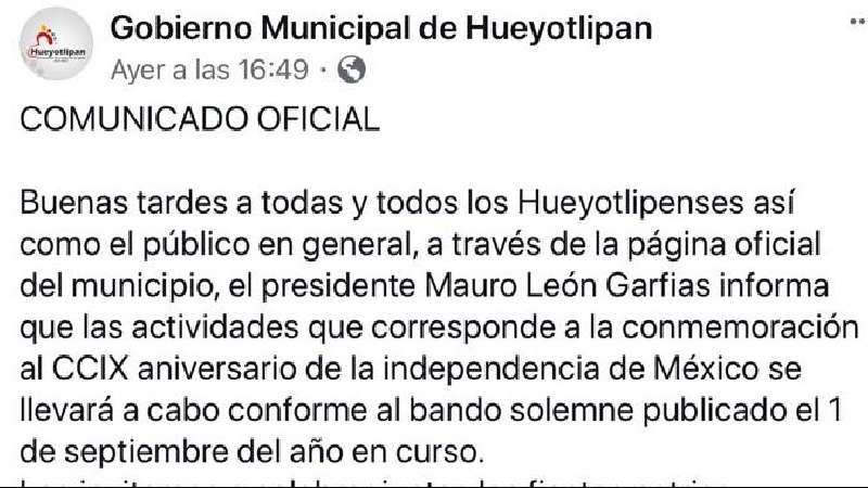 Que siempre si habrá grito en Hueyotlipan, alcalde se desdice