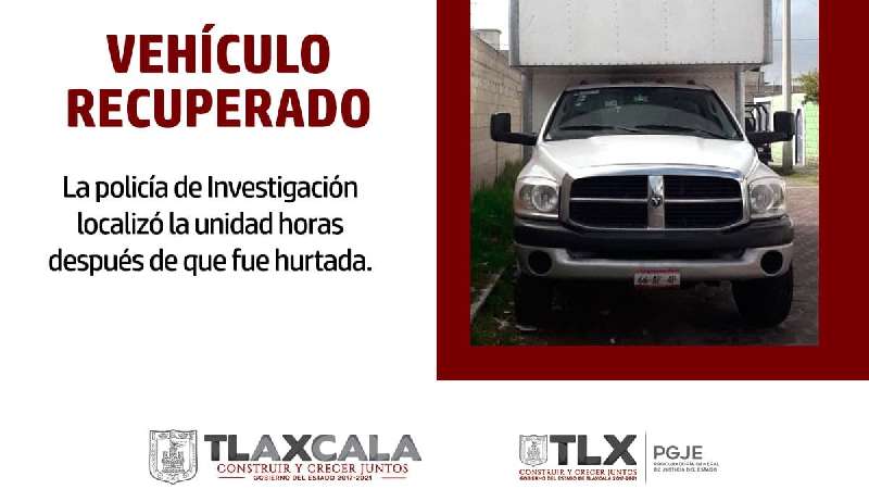 Recupera PGJE camioneta que fue robada en Huamantla